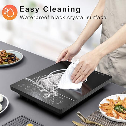 Karinear Portable Electric Cooktop, Electric Stove Single Burner Ceramic Cooktop with Touch Control, Child Safety Lock, Timer, Residual Heat Indicator, Overheat Protection, 1800W 110V Infrared Burner