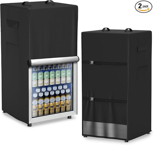 Refrigerator Cover Waterproof Dustproof Fridge Cover Outdoor Refrigerator Covers with Double Zipper and Large Mesh Vent Suitable for Upright Freezers/Beverage Refrigerators 33"D x 33"W x 67"H