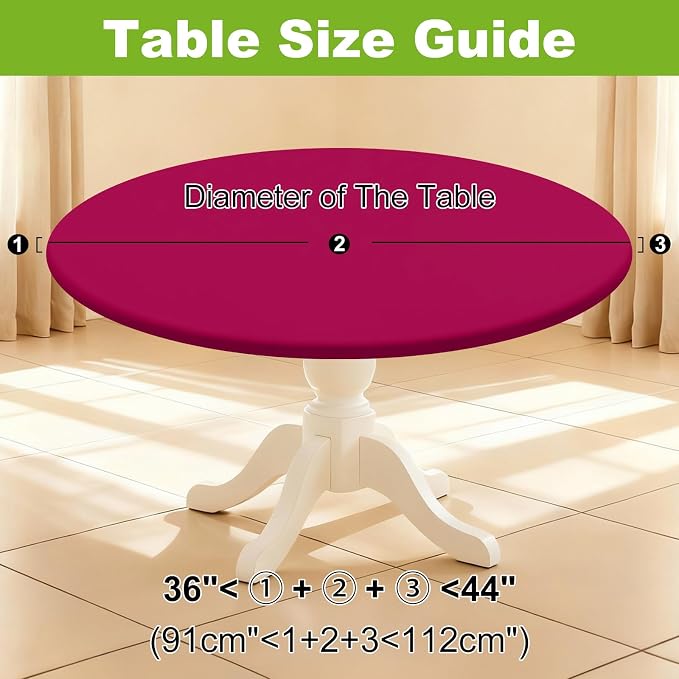Smiry Round Spandex Tablecloth, Elastic Fitted Washable Tablecloths for 36"-44" Tables, Waterpoof Stretch Picnic Table Cover for Dining, Indoor and Outdoor, Fuchsia