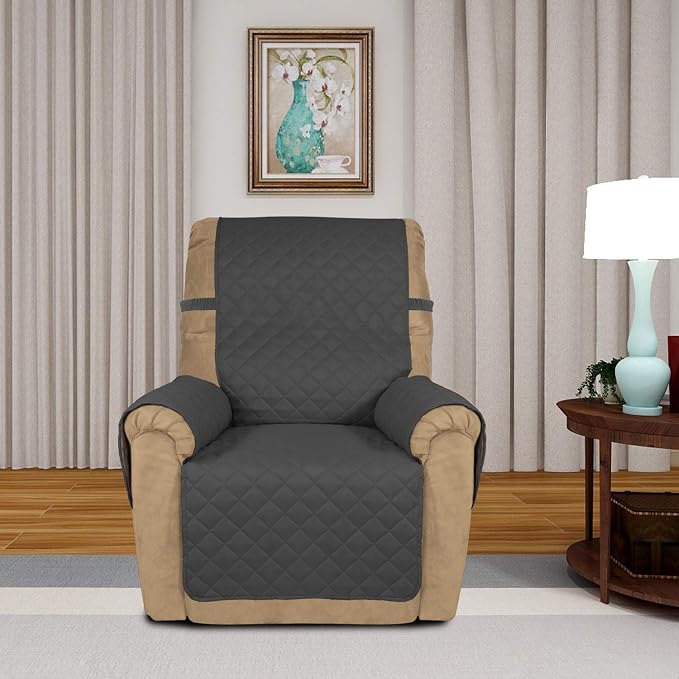 PureFit Reversible Recliner Chair Covers Couch Covers for Dogs, 19 in | Dark Gray/Beige, Water Resistant Couch Protector, Washable Pet Couch Cover with Non Slip and Elastic Straps For Kids