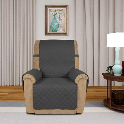 PureFit Reversible Recliner Chair Covers Couch Covers for Dogs, 19 in | Dark Gray/Beige, Water Resistant Couch Protector, Washable Pet Couch Cover with Non Slip and Elastic Straps For Kids