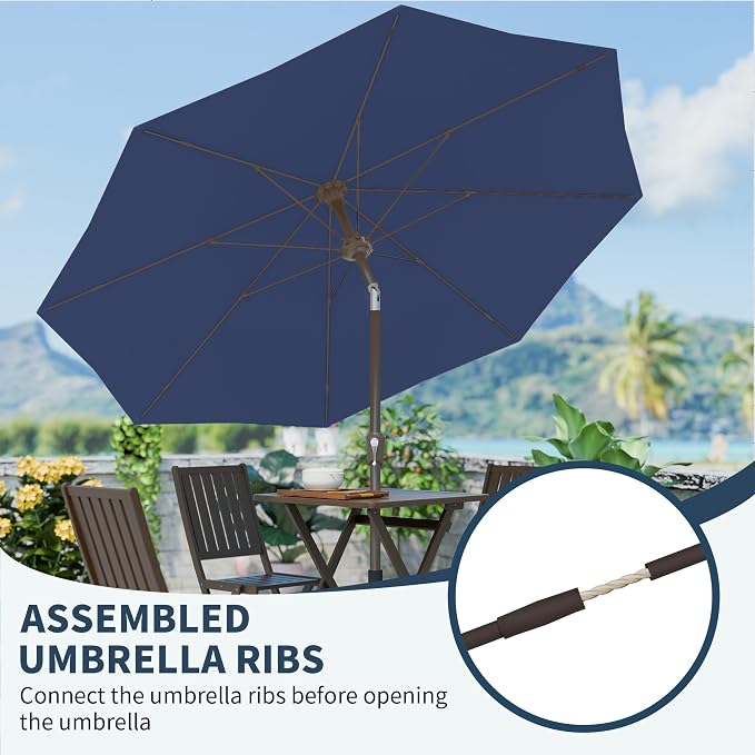 PatioKingdom Auto-Tilt 9FT Patio Umbrella Outdoor with 8 Sturdy Fiberglass Ribs,Market Table Umbrella for Pool,Backyard,Deck and Garden