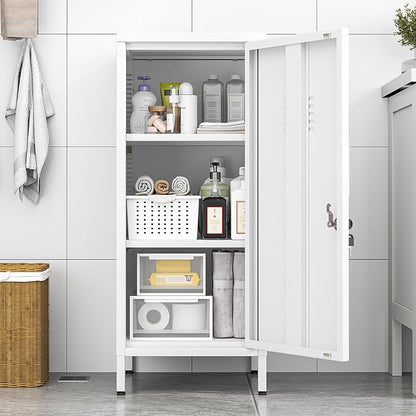 Metal Locker Cabinet, 35.4" H Home Office Storage Lockers, Vertical Steel Storage Cabinet with Locking Door and 2 Adjustable Shelves, Garage Tool File Cabinets for Home Office,Garage,Bathroom,White