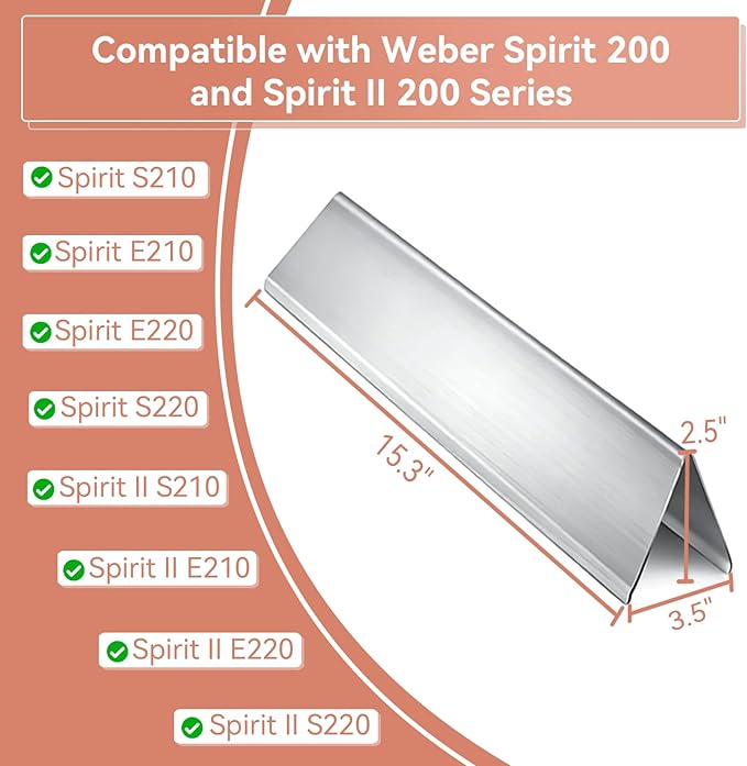7636 Flavorizer Bars for Weber Spirit II E-310 & E-310 300 Series E320 E330 E315 S310 S320 S330 with Front Control, Stainless Steel Flavorizer Bars for Weber Spirit II GS4 67046 69797 68843, 5 Pack