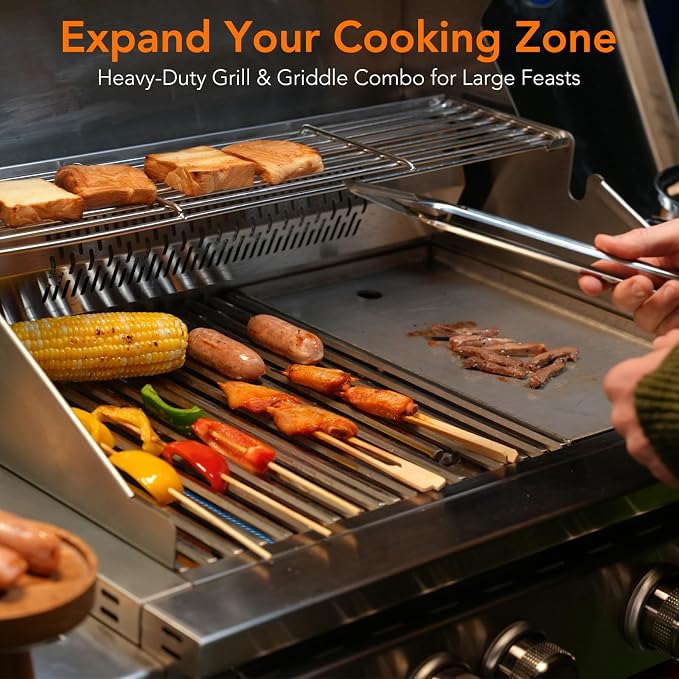 Electactic Heavy-duty Propane Gas Grill, SUS304 Stainless Steel 6-Burner BBQ Grill with 4 Main Burners, 1 Infrared Rear Burner, 1 Side Burner and LED Lights, High Performance Outdoor Grilling