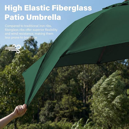 JEAREY 9FT Outdoor Patio Umbrella,Market Table Umbrella with 8 Fiberglass Ribs, Pool Umbrella with Tilt and Crank, UV Protection Lightweight & Wind-Resistant for Lawn, Garden, Deck and Backyard, Dark Green