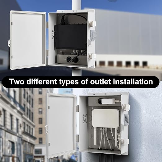 Namunanee Outdoor Electrical Junction Box, ABS Water Resistant Enclosure with Internal Mounting Panel & Hinged Cover (13" H* 9.2" L* 4.6" W & Outlet)