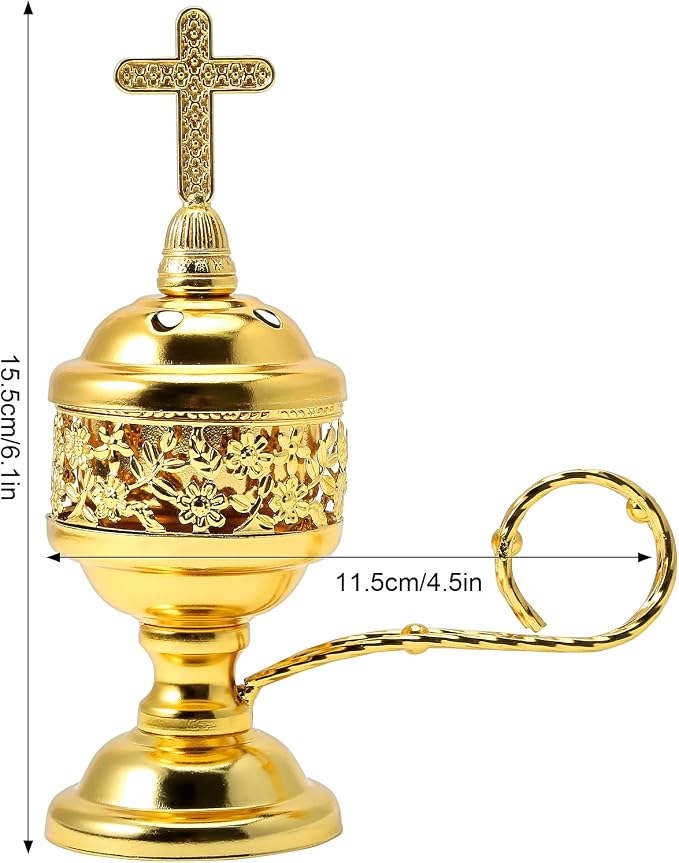 Yawlsow Incense Burner, Frankincense Charcoal Incense Stand, Bakhoor Incense Burner Holder, Ideal for Aromatherapy, Yoga and Spa, Home and Christian Church Censer, (Gold*2)