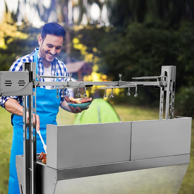 48.6" Electric Rotisserie Grill, Pig Lamb Spit Roaster Stand - 176 Lbs Capacity, Adjustable Height, BBQ Charcoal Rotisserie Grill Kit - Stainless Steel For Outdoor Party Camping