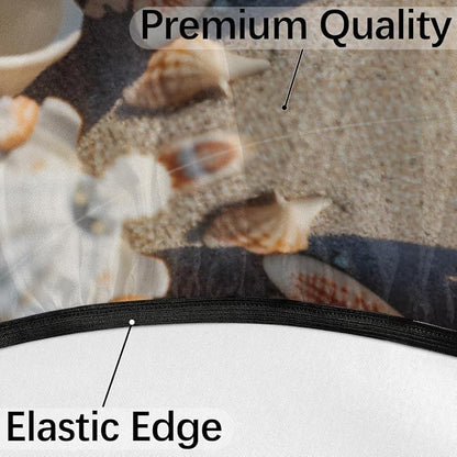 Outdoor Round Tablecloth with Umbrella Hole, Shell Starfish Fitted Table Cloth with Elastic 36"-44" Waterproof Oil-Proof Circle Patio Table Cover for Picnic Camping Party