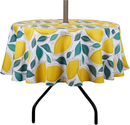EHouseHome Outdoor and Indoor 60inch Round Tablecloth with Umbrella Hole and Zipper, Waterproof Zippered Patio Table Cloths, Spring/Summer Table Covers for Backyard Circular Table/BBQs/Picnic