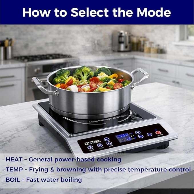 OSTBA Portable Induction Cooktop 1800W, Countertop Induction Burner | 10 Power Levels, 120-460°F Temperature Control, 3H Timer, Boil and Keep Warm Functions, ETL Certified