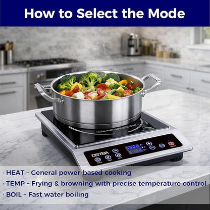OSTBA Portable Induction Cooktop 1800W, Countertop Induction Burner | 10 Power Levels, 120-460°F Temperature Control, 3H Timer, Boil and Keep Warm Functions, ETL Certified