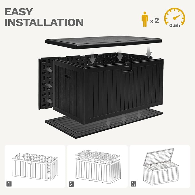 DWVO 180 Gallon Resin Outdoor Storage Box, XXL Double-Wall Waterproof Deck Box, Doubles as Table or Seating with 1000 lbs Capacity, Lockable (Black)