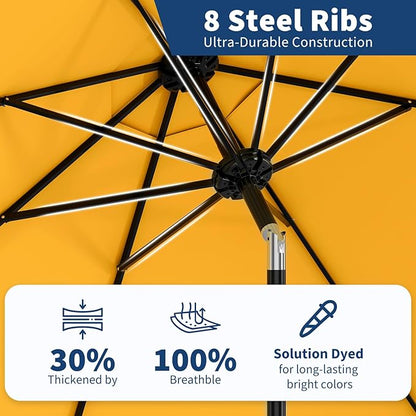 Garvee 9 ft Outdoor Patio Umbrella 8 Sturdy Ribs Outdoor Table Umbrella with Crank Lift & Push Button Tilt - UV Protection Waterproof Market Umbrellas for Pool, Deck, Yard, Garden, Yellow