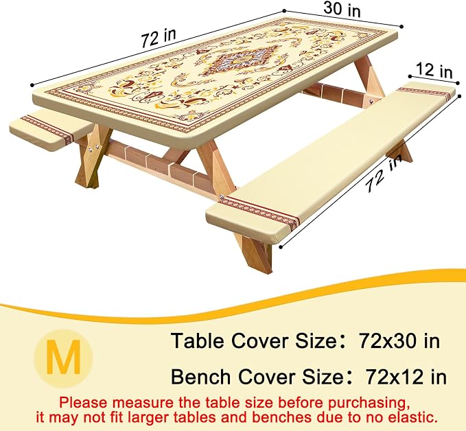 Picnic Table and Bench Cover Set, Waterproof Fitted Elastic Cloth | Portable Camping Essentials With Built-In Storage Pocket And Waterproof Fabric For Outdoor RV Or Picnic Table Use