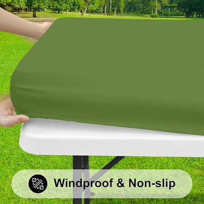 Smiry Rectangle Tablecloth, Elastic Fitted Flannel Backed Vinyl Tablecloths for 6ft Folding Tables, Waterproof Wipeable Table Covers for Indoor, Outdoor, Picnic and Camping (Olive, 30"x72")