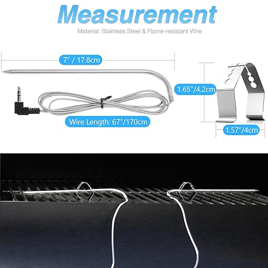 Thermometer Meat Probes for Traeger Temperature Probe Clip Grommets Wood Pellet Smoker Grill Replacement Parts BAC431 Black & White 3.5mm-Plug BBQ Accessories