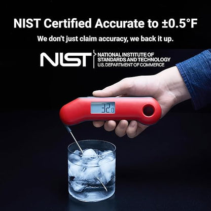 ThermoMaven Professional Digital Meat Thermometer, Ultra Fast 0.5 Sec Instant Read, NIST Certified Accurate to ±0.5°F, IP67 Waterproof, Backlit & Auto-Rotating Display, Auto Wake/Sleep, Dark Red&Gray