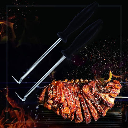 MSY BIGSUNNY 12" Heavy Duty Food Flipper with Sharp Tail Tip, Stainless Steel Grilling Meat Hook for Grilling, Flipping and Turning
