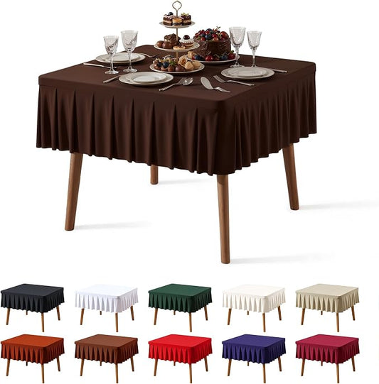 PARTISKY Chocolate Spandex Square Tablecloths 34x34 Inch, Wrinkle Free Fitted Card Table Cloth Stretch Square Table Cover for Kitchen Dinner, Holiday Party, Wedding Banquet, Display Trade Show