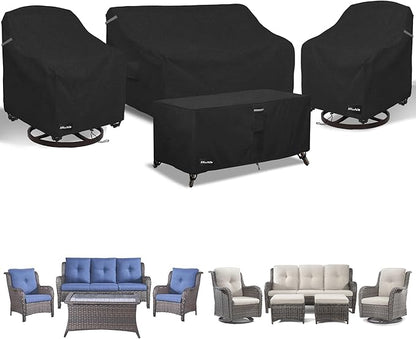 ANartcle Patio Furniture Covers 4 Piece Set, 600D Waterproof Heavy Duty Outdoor Furniture Covers,Fit Wicker Patio Sofa, Swivel Rocker Chair and Coffee Table,Black