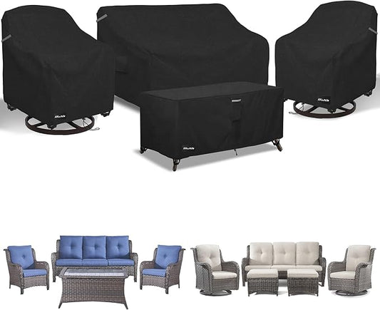 ANartcle Patio Furniture Covers 4 Piece Set, 600D Waterproof Heavy Duty Outdoor Furniture Covers,Fit Wicker Patio Sofa, Swivel Rocker Chair and Coffee Table,Black