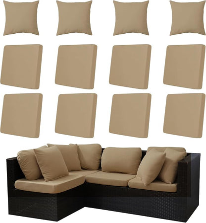 Outdoor Cushion & Pillow Cover Set, 8 Seat Covers + 4 Pillow Covers | Stretch Fit, Replacement, Washable and Reusable Furniture Protectors, Fits most patio furniture cushion covers, Cover Only