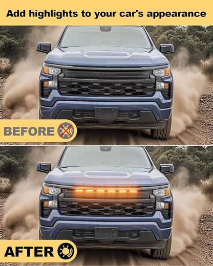 Grill Lights for Chevy Silverado 1500 2026-2022 WT Custom Excl LTD, Yellow | Silverado 1500 Raptor Grille Lights, Upgrade Silverado Front LED Lights, Snap-in Installation, OEM Style, Off-road Driving