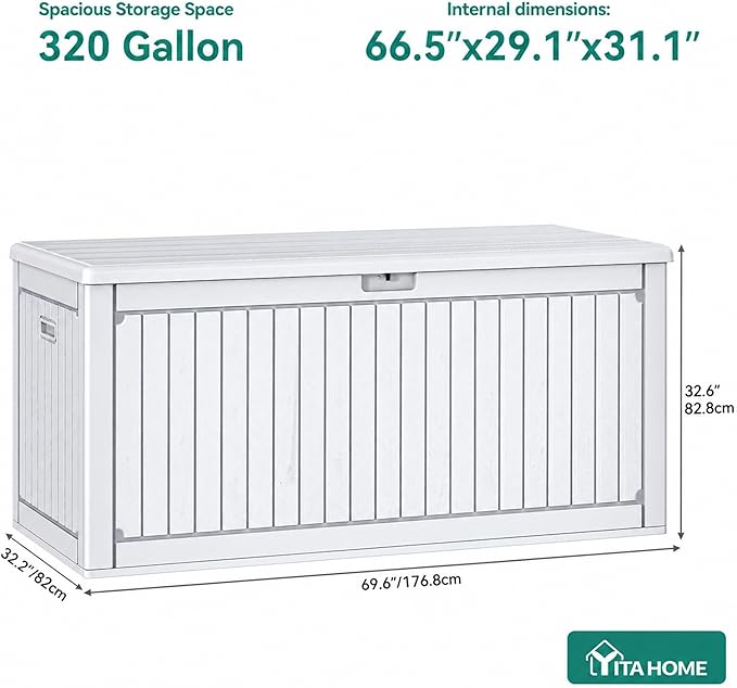 YITAHOME 320 Gallon Double-Wall Deck Box with Divider & Side Handles, Outdoor Large Storage for Patio Furniture Cushions, Garden Pool Accessories, Water Resistant & Lockable