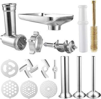 Meat Grinder Attachment for KitchenAid Stand Mixers, Accessories Included 3 Sausage Stuffer Tubes and 4 Grinding Plates, Metal Food Grinder Accessories by iVict