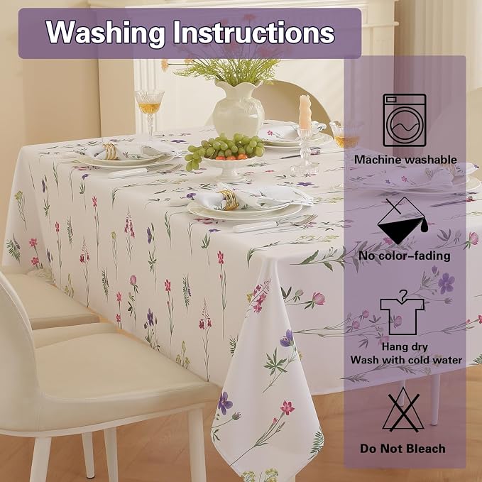 SASTYBALE Floral Tablecloth, 52 x 70 Inch Rectangle | Wildflower Print, Rectangular Table Cover, Waterproof, Stain Resistant Fabric, Summer Kitchen Dining Farmhouse Decor