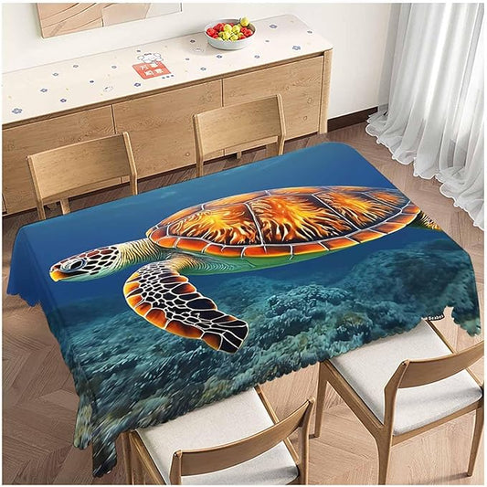 Sea Turtle Tablecloth for Rectangle Tables Ocean Marine Animal Sea Turtle Picnic Table Cover Indoor and Outdoor Table Cloth Camping Tablecloths for Dinner Kitchen 52"X70"