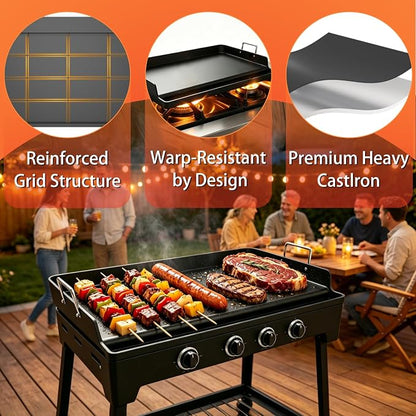 COZEER Cast Iron Griddle 23＂×16＂×3＂, Thickened Griddle for Gas Grill | Universal, Muti-Purpose, Pre-Seasoned, Upgrated, for Camping, Tailgating, Paties