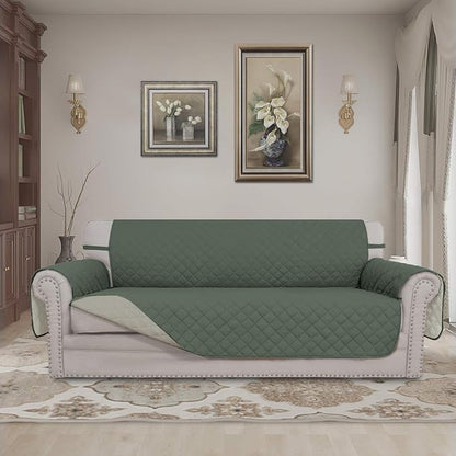 Easy-Going Reversible Couch Cover, 3 Cushion Sofa, Greyish Green/Beige | Large, Washable Slipcover For Dogs, Water Resistant Furniture Mat For Living Room, Non-Slip Sofa Cover, Pet Friendly