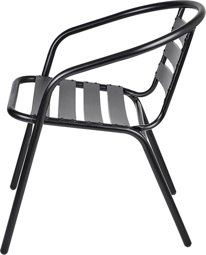 Indoor Outdoor Set of 5 Black Restaurant Metal Aluminum Slat Stack Chairs Lightweight