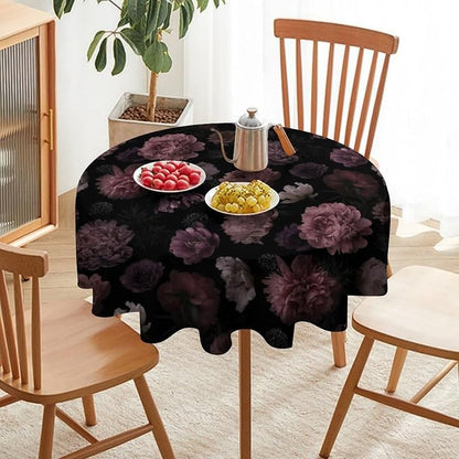 Vintage Florals Round Tablecloth, Gothic Summer Garden Peonies Flowers Rustic Roses Boho Botanical Plant Water Resistant Wipeable Table Cover for Picnic Party Holiday Kitchen Dinner Table 60"