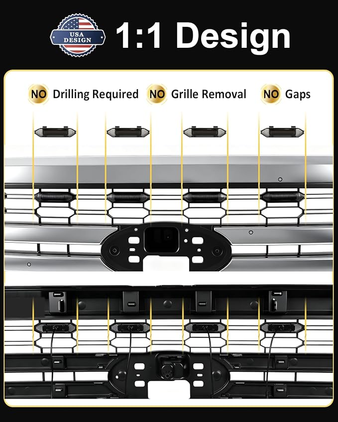 Front Grill Raptor Lights for Ford F150 2024 2025 2026 (White, Lariat) | 5th Gen F150 Grille Marker Lights, Waterproof F150 LED Lights Accessories, Snap-in Installation, OEM Style, Off-road Driving