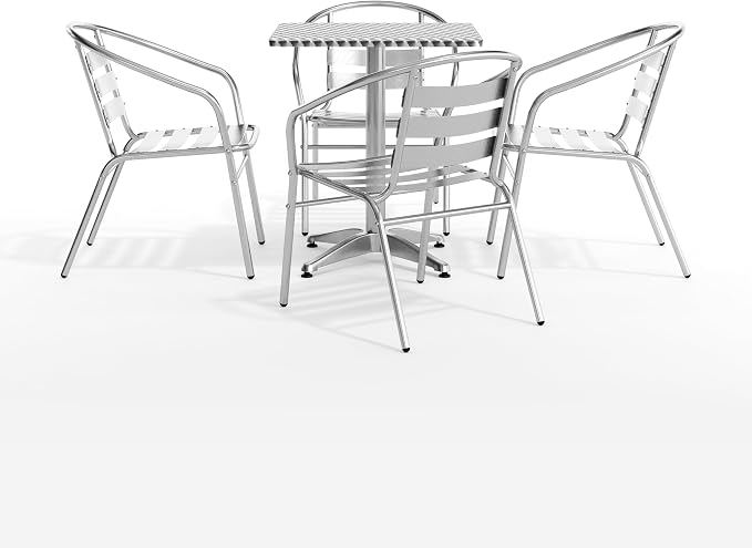 Flash Furniture 23.5 in Aluminum Square Bistro Table with 4 Chairs | Indoor/Outdoor Use, Slat Back, Slat Back Chairs