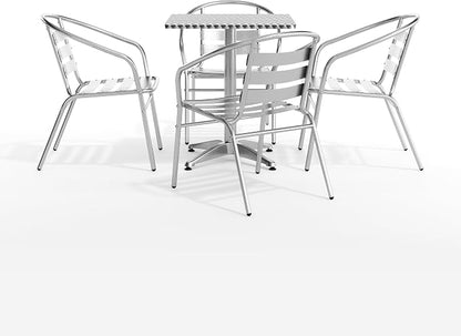Flash Furniture 23.5 in Aluminum Square Bistro Table with 4 Chairs | Indoor/Outdoor Use, Slat Back, Slat Back Chairs