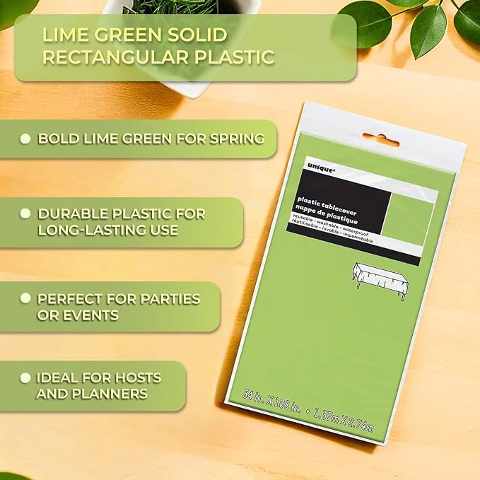 Lime Green Solid Rectangular Plastic Table Cover (54" x 108") 1 Count - Elegant Design & Premium Quality, Ideal For Parties, Events & Everyday Use