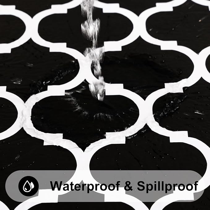 Smiry Square Table Cloth, Waterproof Vinyl Tablecloth with Flannel Backing for Square Tables, Wipeable Spillproof Plastic Tablecloths for Dining, Camping, Indoor and Outdoor (54"x54", Black)