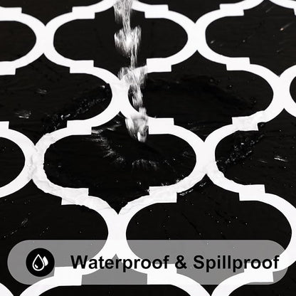 Smiry Square Table Cloth, Waterproof Vinyl Tablecloth with Flannel Backing for Square Tables, Wipeable Spillproof Plastic Tablecloths for Dining, Camping, Indoor and Outdoor (54"x54", Black)