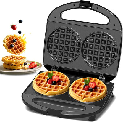 OSTBA Mini Waffle Maker, Double 4-Inch Belgian Waffle Iron | 750W Heating Makes Two Waffles at Once with Nonstick Plates, Indicator Lights, Cool-Touch Handle and Compact Storage
