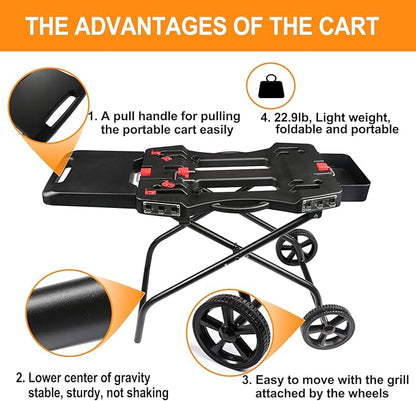 Hisencn Grill Stand for Weber Q1200, Q1000, Q2200, Q2400 Portable Grill Cart for Blackstone 17"& 22" Table Top Griddles, Outdoor BBQ Stand for Weber Q Series Gas Grills, for Travel and Camping