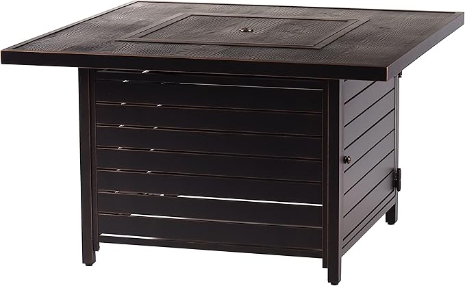 Oakland Living Square 42 in. x 42 in. Aluminum Propane Fire Pit Table with Glass Beads, Two Covers, Lid, 57,000 BTUs in Copper Finish, Black