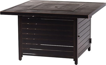 Oakland Living Square 42 in. x 42 in. Aluminum Propane Fire Pit Table with Glass Beads, Two Covers, Lid, 57,000 BTUs in Copper Finish, Black