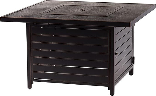 Oakland Living Square 42 in. x 42 in. Aluminum Propane Fire Pit Table with Glass Beads, Two Covers, Lid, 57,000 BTUs in Copper Finish, Black
