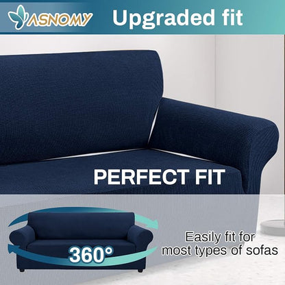 Asnomy Stretch Oversized Couch Covers for Sofa Slipcover,Navy Blue | 1-Piece Sofa Covers Washable(94"-110") 4-Seater Furniture Protector with Non Skid Foam and Elastic Bottom for Kids, Pets