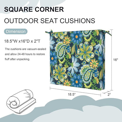 DYTXIII Set of 2 Outdoor Chair Cushions, Water Resistant 18.5"x16"x2" Square Seat Cushion for Patio Dining Chairs, High-Density Replacement Pads for Indoor Outdoor Furniture - Flower Child